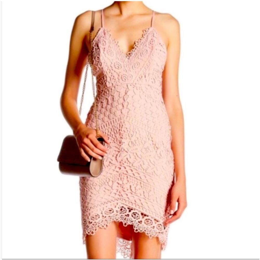 ASTR The Label Hi-Lo Crocheted Strappy Dress in Pink Size L